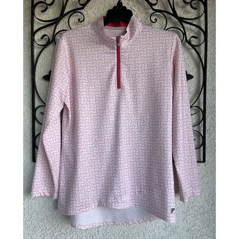 Bette & Court Long Sleeve Golf Shirt - Size Medium - Pink/ White